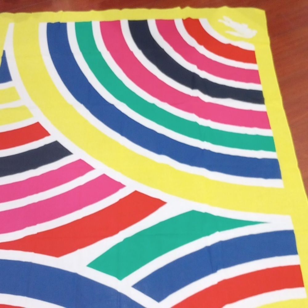 Lacoste Logo Rainbow Pattern Cotton Scarf  75" X 39", Vintage! - Picture 7 of 10